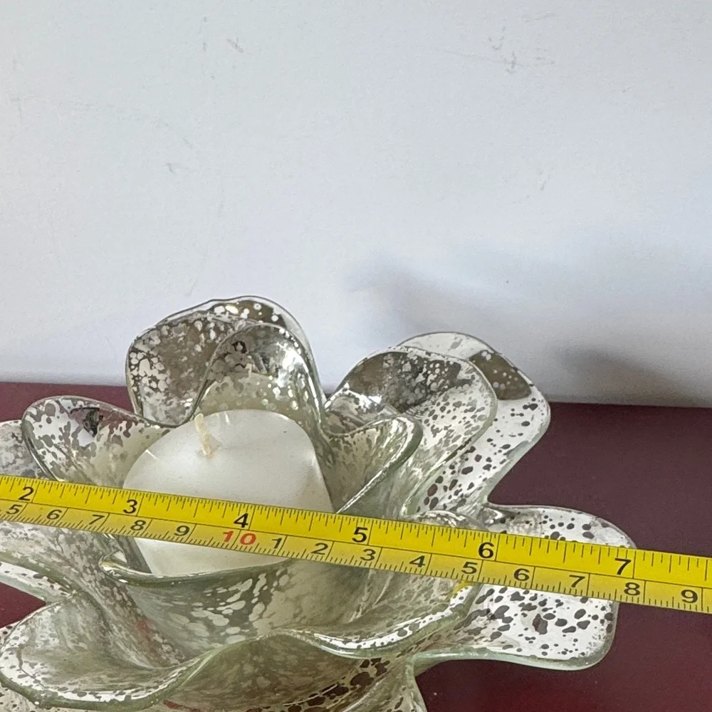 Vintage 2 piece Petal Glass Votive Candle Holder: Silver Splatter Paint Diameter